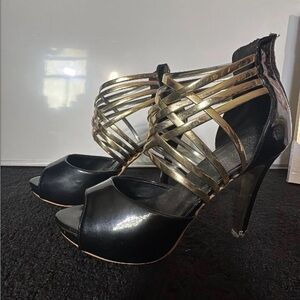 Chic Black and Gold Strappy Heels